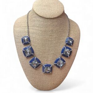 Ann Taylor Squared Blue and Silver Necklace